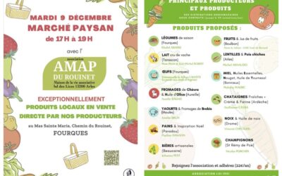 Marché paysan mardi 9 décembre 17h-19h